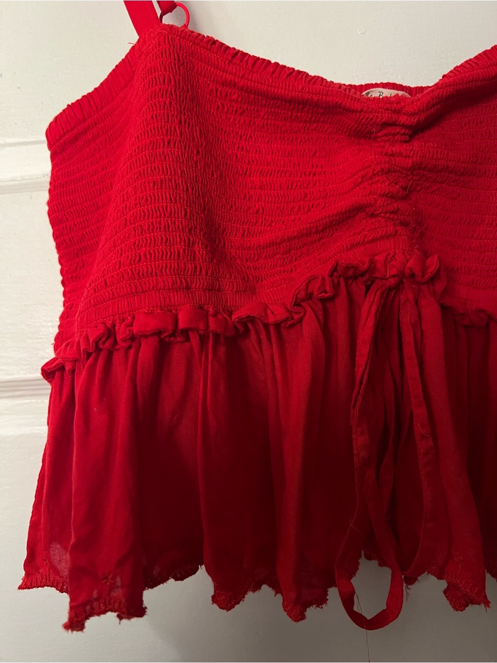 Wilfred Dareau Red Smocked Ruffle Camisole Tank Top